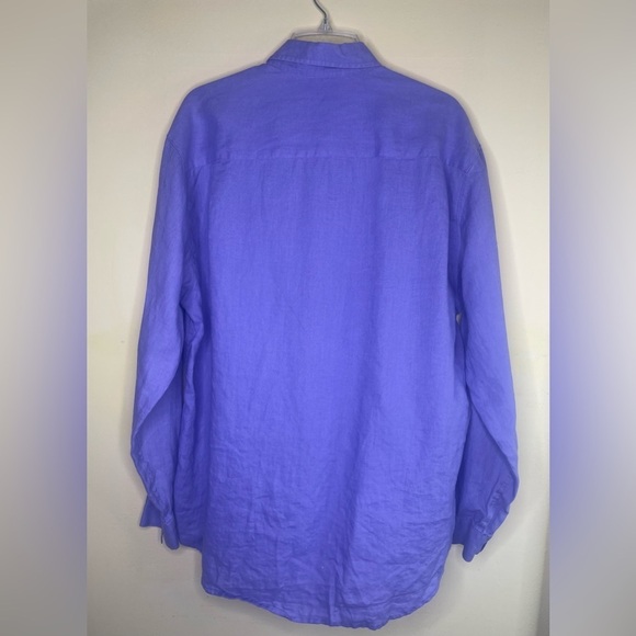 Alan Flusser Linen Purple Long Sleeve Casual Button Down Shirt Size Large - Picture 2 of 7